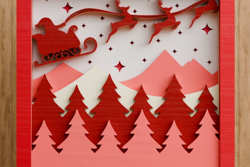 Σετ των 2 Intra απο ξύλο plywood 3mm-4mm πάχος - Χαριτωμένη χριστουγεννιάτικη σκηνή 3D πολλαπλών επιπέδων  Δίασταση 20x25 cm INTRAFABR-106884292