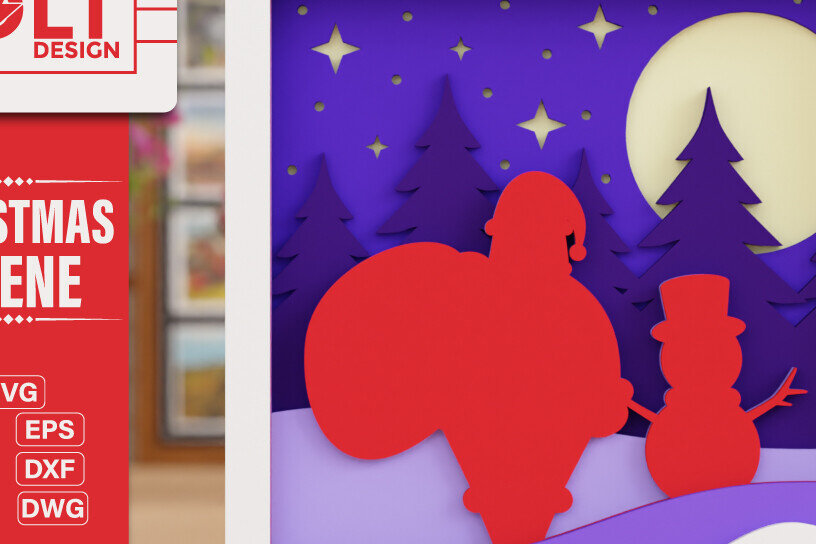 Σετ των 2 Intra απο ξύλο plywood 3mm-4mm πάχος - Χαριτωμένη χριστουγεννιάτικη σκηνή 3D πολλαπλών επιπέδων  Δίασταση 20x25 cm INTRAFABR-105416106