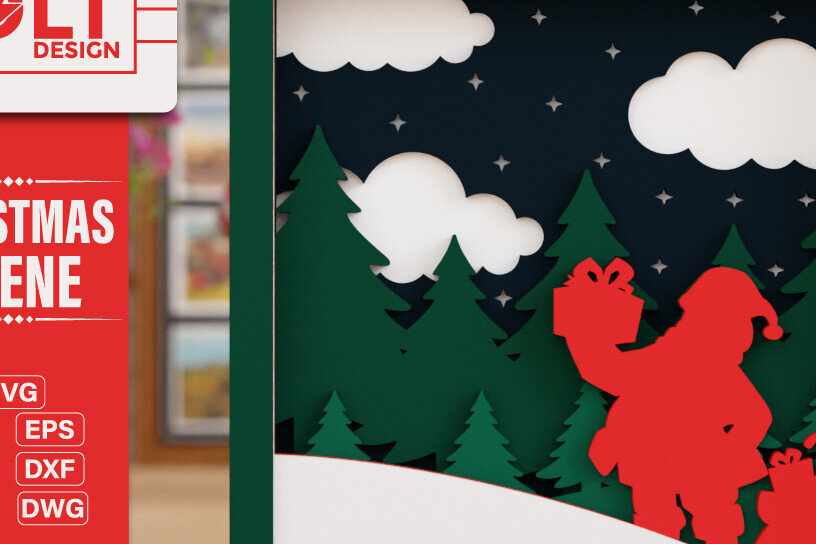 Σετ των 2 Intra απο ξύλο plywood 3mm-4mm πάχος - Χαριτωμένη χριστουγεννιάτικη σκηνή 3D πολλαπλών επιπέδων  Δίασταση 20x25 cm INTRAFABR-105644109