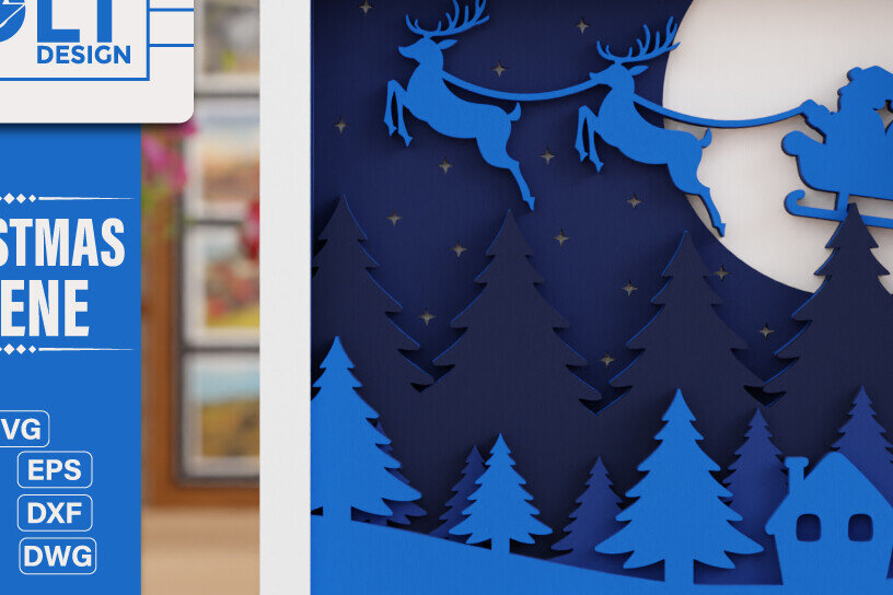 Σετ των 2 Intra απο ξύλο plywood 3mm-4mm πάχος - Χαριτωμένη χριστουγεννιάτικη σκηνή 3D πολλαπλών επιπέδων  Δίασταση 20x25 cm INTRAFABR-105714307