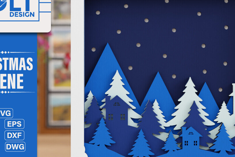 Σετ των 2 Intra απο ξύλο plywood 3mm-4mm πάχος - Χαριτωμένη χριστουγεννιάτικη σκηνή 3D πολλαπλών επιπέδων  Δίασταση 20x25 cm INTRAFABR-105714370