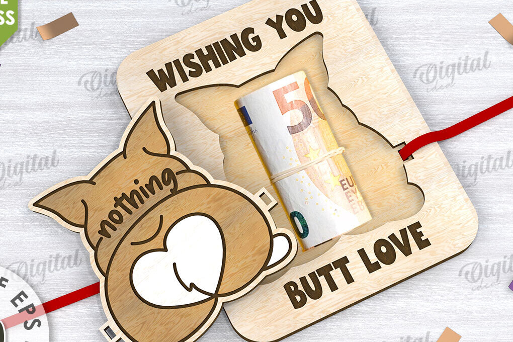 Σετ των 2 Intra απο ξύλο plywood 3mm-4mm πάχος - Cute Corgi Money Holder Cut Laser Δίασταση 30x20 cm INTRAFABR-108959407