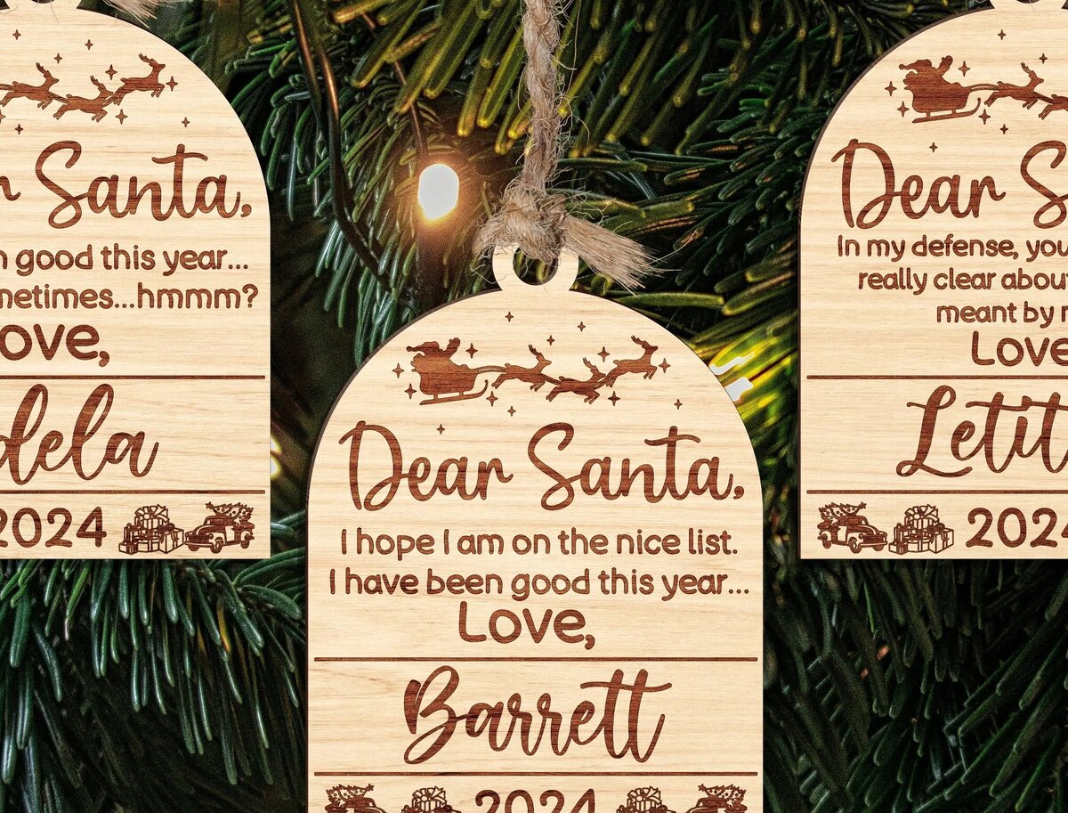 Σετ των 3 Intra απο ξύλο plywood 3mm-4mm πάχος - Χαριτωμένο προσαρμόσιμο στολίδι Αγαπητέ Άγιο Βασίλη Δίασταση 6x6 cm INTRAFABR-111375144