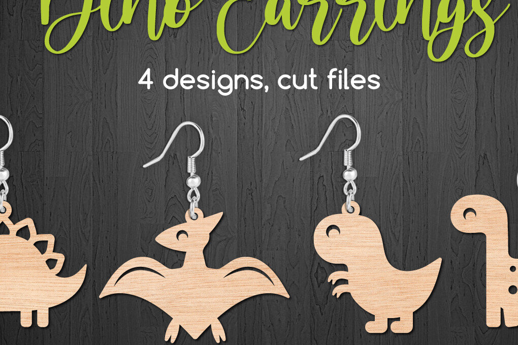 Σετ των 3 Intra απο ξύλο plywood 3mm-4mm πάχος - Cute Dinosaur Earrings  Cut Files Δίασταση 3x3 cm INTRAFABR-105843264
