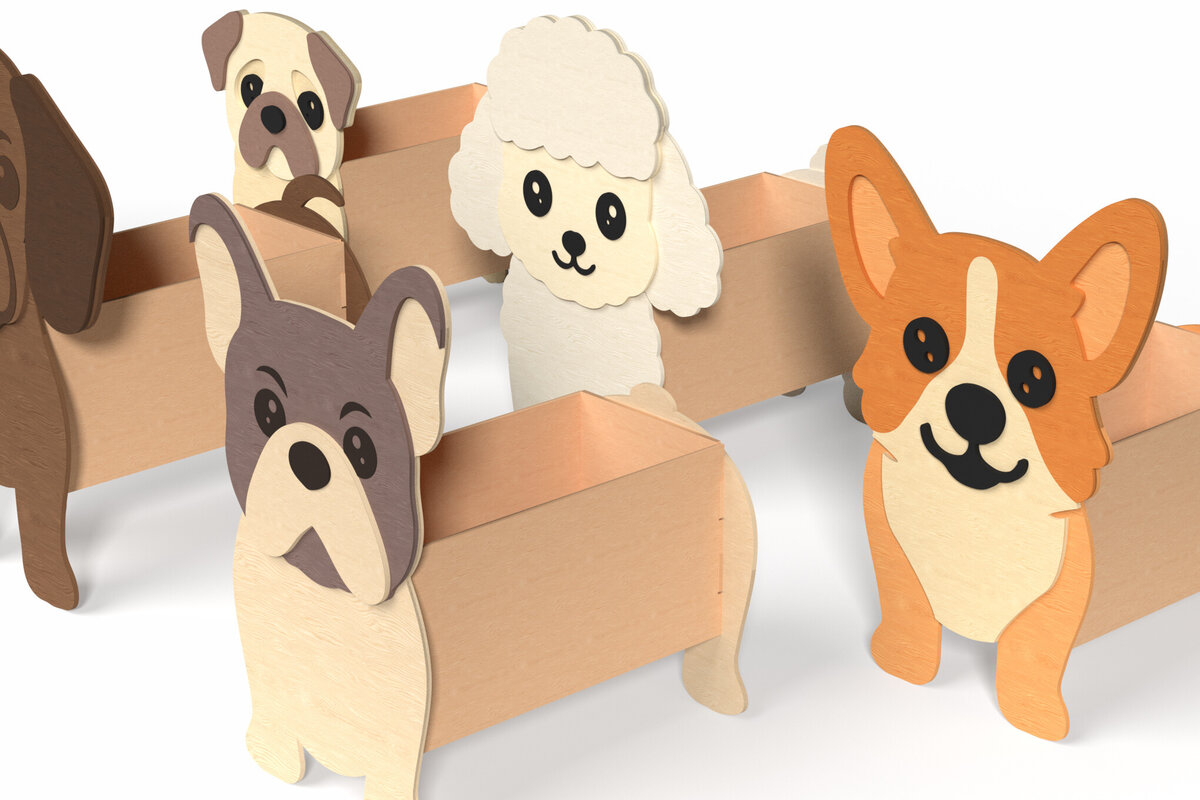 Intra απο ξύλο plywood 3mm-4mm πάχος - Cute Dog Box Set – 5 Breeds  Δίασταση 30x20 cm INTRAFABR-120635219