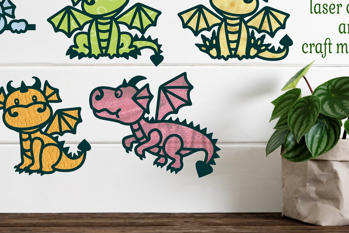 Intra απο ξύλο plywood 3mm-4mm πάχος - Cute Dragon Laser Cut File 5 Shapes  Δίασταση 30x20 cm INTRAFABR-75288087