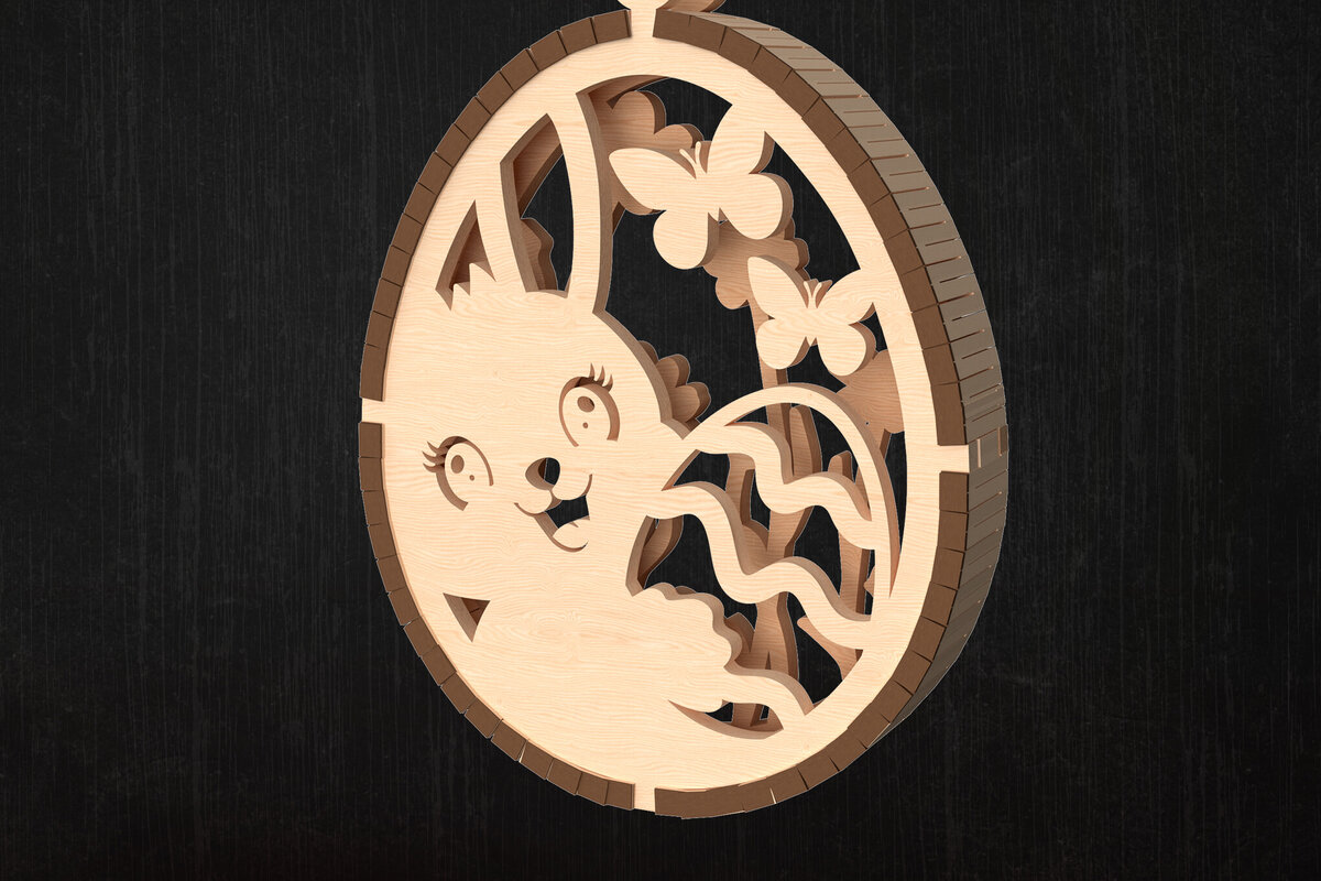 Σετ των 3 Intra απο ξύλο plywood 3mm-4mm πάχος - Χαριτωμένο πασχαλινό λαγουδάκι στολίδι  Δίασταση 6x6 cm INTRAFABR-114077798