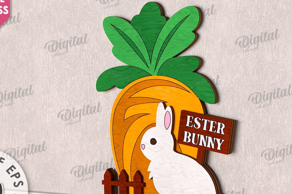 Σετ των 2 Intra απο ξύλο plywood 3mm-4mm πάχος - Χαριτωμένο πασχαλινό ντεκόρ τοίχου με λέιζερ Δίασταση 15x15 cm INTRAFABR-115899448