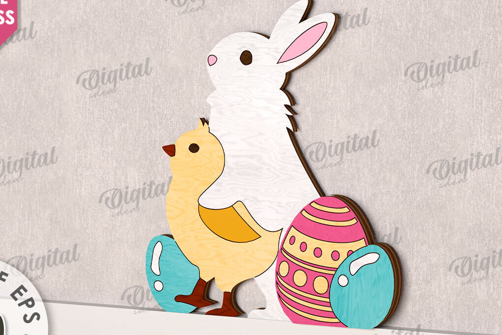 Σετ των 2 Intra απο ξύλο plywood 3mm-4mm πάχος - Χαριτωμένο πασχαλινό ντεκόρ τοίχου με λέιζερ Δίασταση 15x15 cm INTRAFABR-115899491