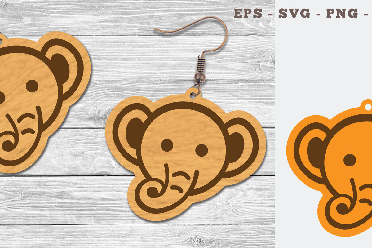 Σετ των 3 Intra απο ξύλο plywood 3mm-4mm πάχος - Σχεδιασμός χαριτωμένος ελέφαντας με κομμένα σκουλαρίκια με λέιζερ Δίασταση 3x3 cm INTRAFABR-107490008