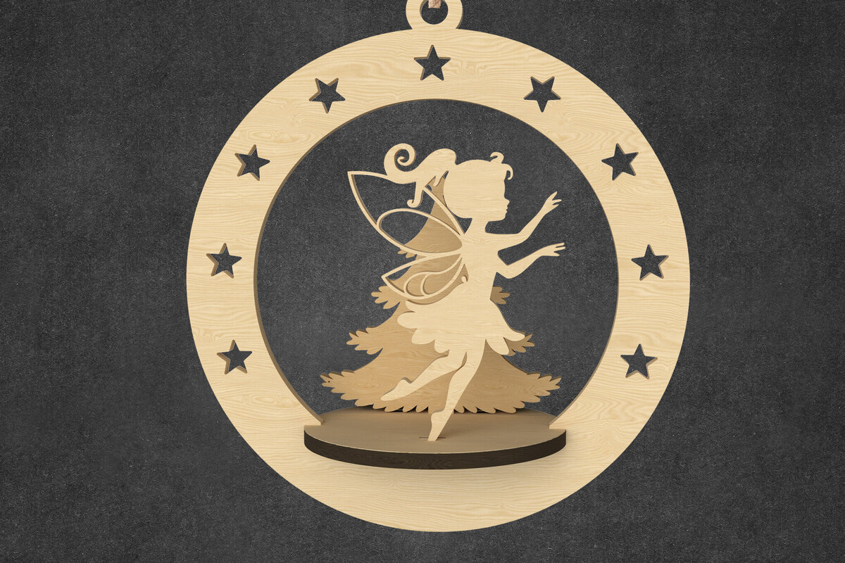 Σετ των 3 Intra απο ξύλο plywood 3mm-4mm πάχος - Χαριτωμένο χριστουγεννιάτικο στολίδι κοριτσιών νεράιδων Δίασταση 6x6 cm INTRAFABR-109143591