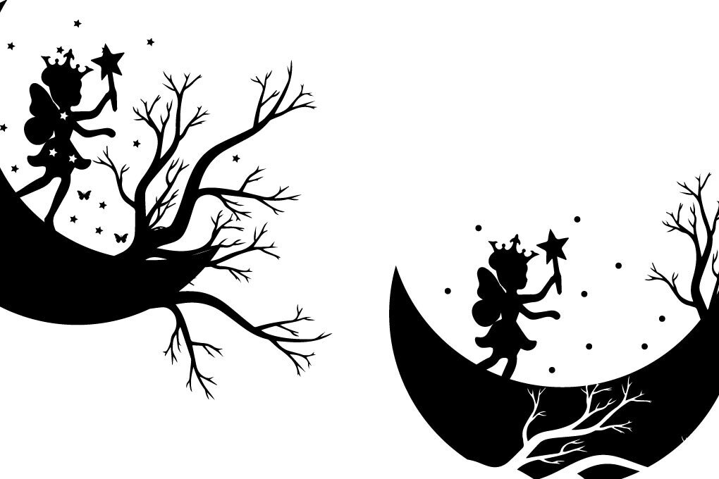 Σετ των 3 Intra απο ξύλο plywood 3mm-4mm πάχος - Χαριτωμένο Fairy Moon Fly Δίασταση 20x20 cm INTRAFABR-100227839