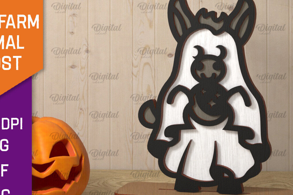 Intra απο ξύλο plywood 3mm-4mm πάχος - Cute Farm Animal Ghost Laser Cut Δίασταση 30x20 cm INTRAFABR-106945916