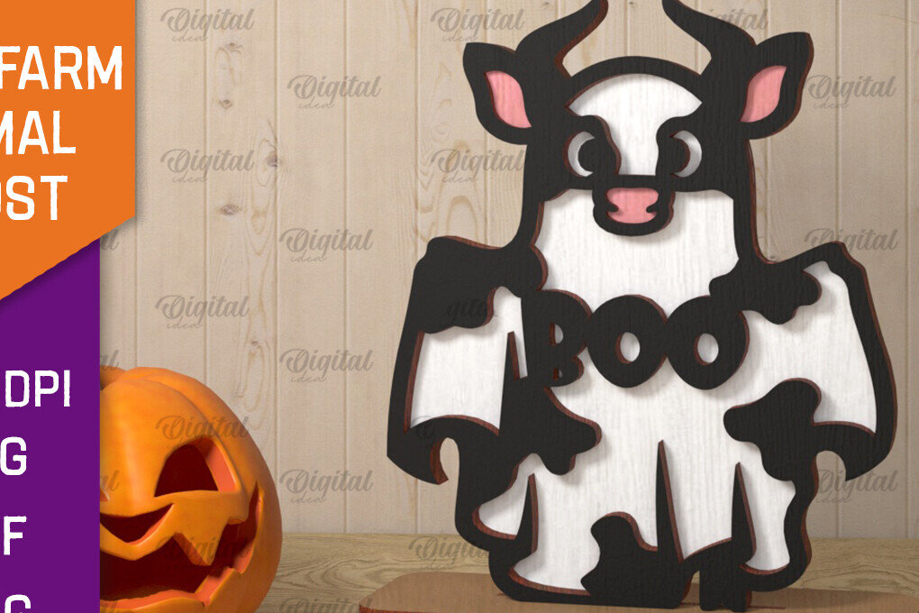 Intra απο ξύλο plywood 3mm-4mm πάχος - Cute Farm Animal Ghost Laser Cut Δίασταση 30x20 cm INTRAFABR-106945648