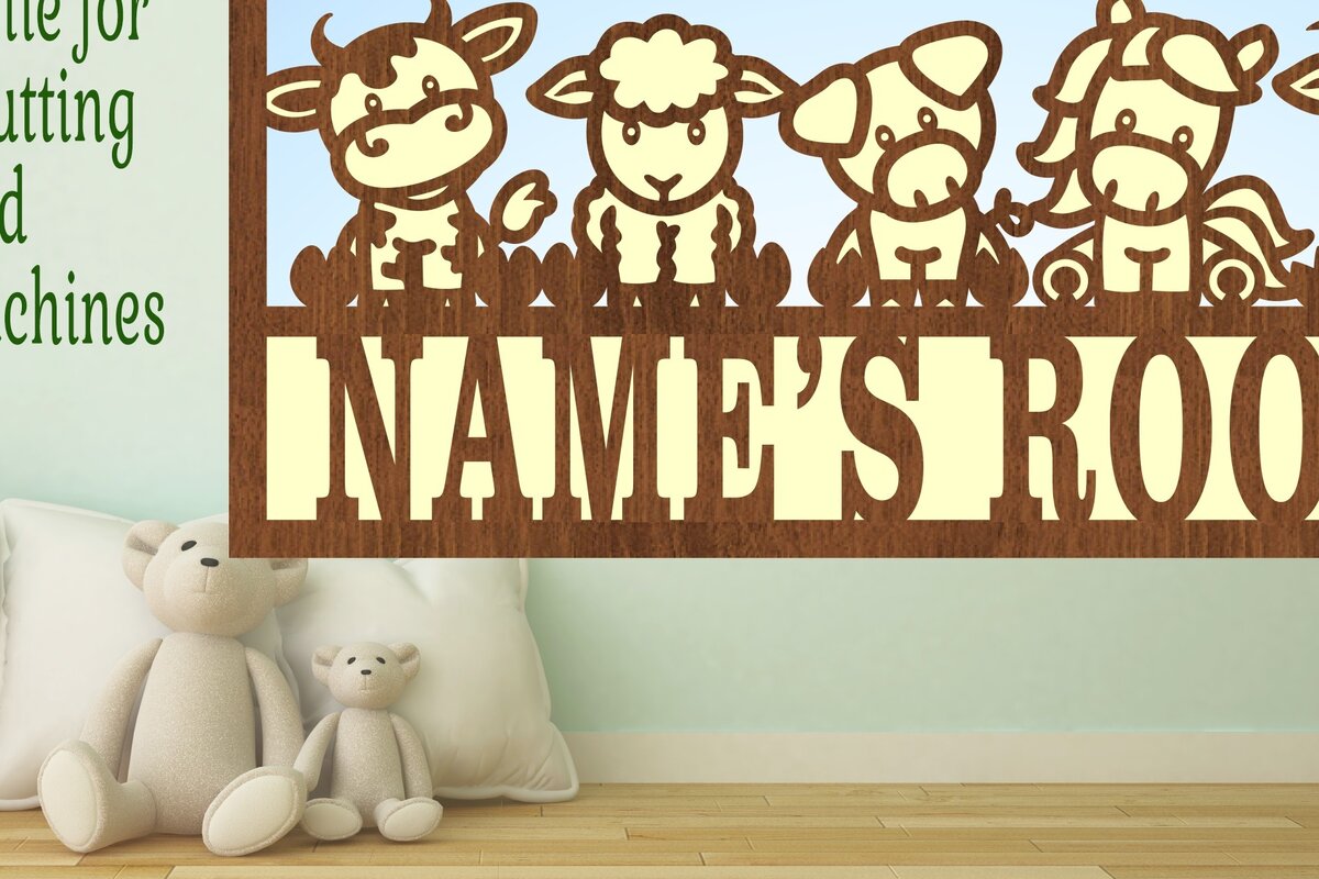 Intra απο ξύλο plywood 3mm-4mm πάχος - Πινακίδα ονόματος σκηνής Cute Farm Animals  3 Δίασταση 30x20 cm INTRAFABR-74710754