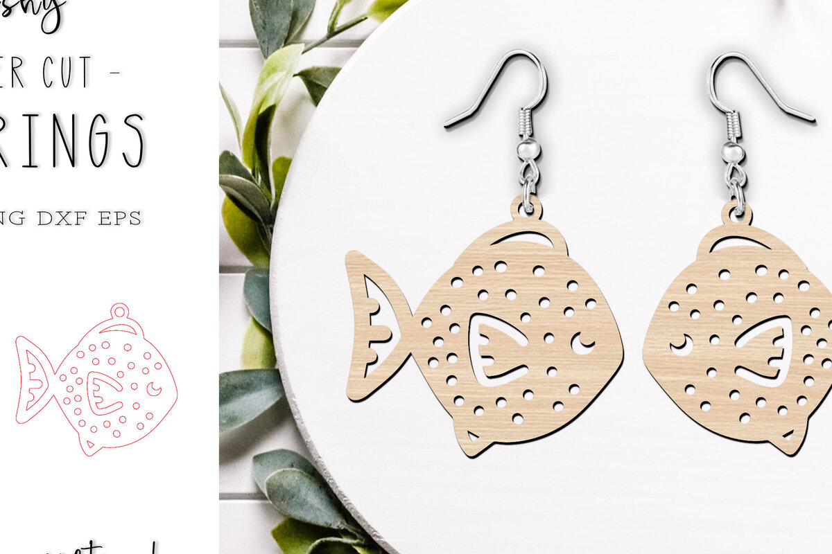 Intra απο ξύλο plywood 3mm-4mm πάχος -  κοπής με λέιζερ Cute Fish Summer Earrings Δίασταση 900x900 cm INTRAFABR-120493539