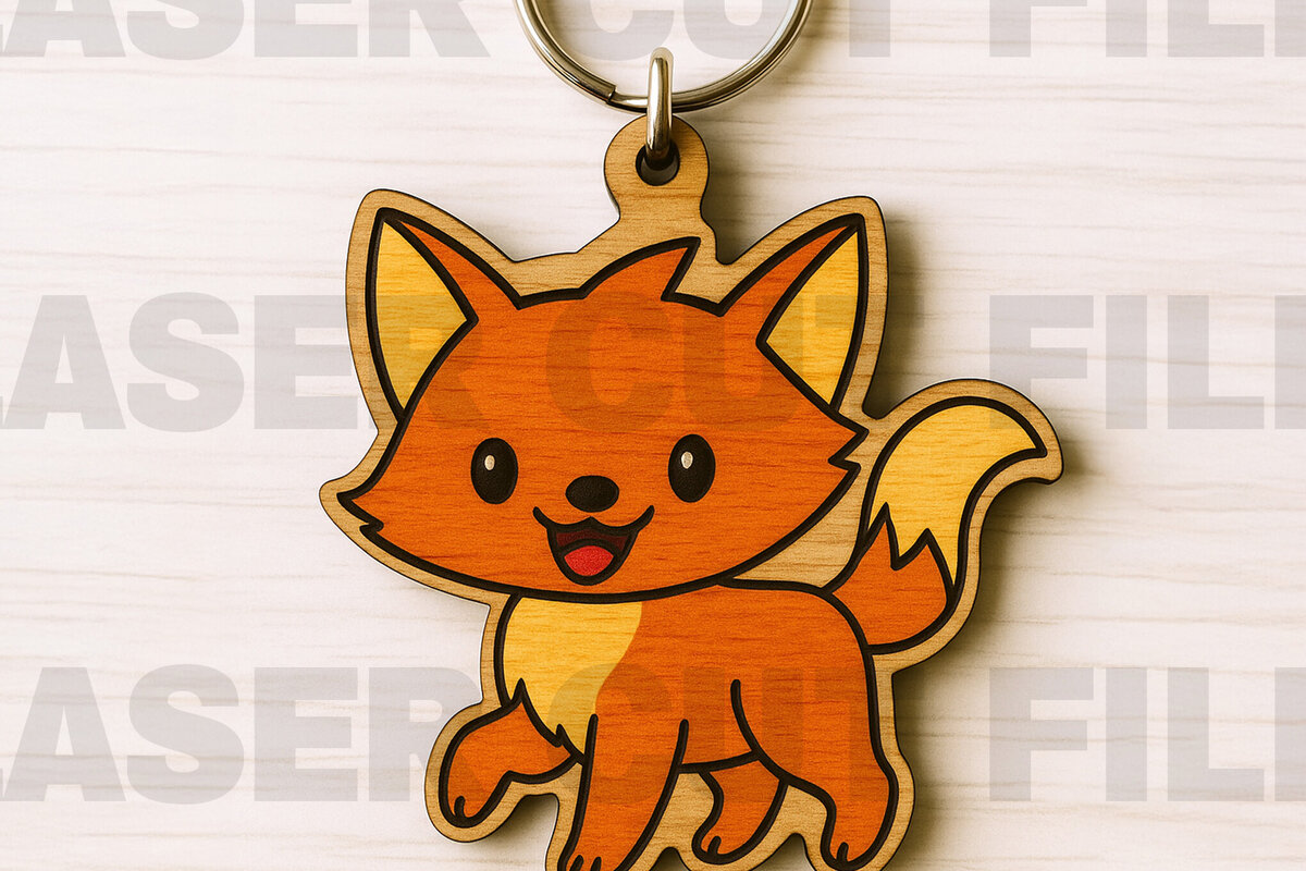 Σετ των 3 Intra απο ξύλο plywood 3mm-4mm πάχος -  λέιζερ Cute Fox Keychain  Δίασταση 4x4 cm INTRAFABR-122045967
