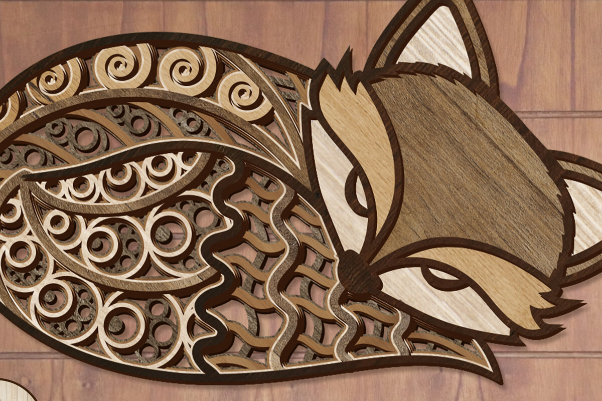 Σετ των 2 Intra απο ξύλο plywood 3mm-4mm πάχος - Χαριτωμένο Fox διακοσμημένο πάνελ τοίχου Δίασταση 14x8 cm INTRAFABR-103072544