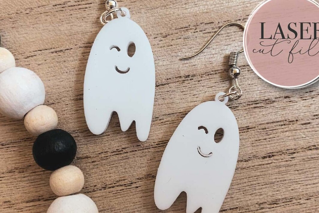 Σετ των 3 Intra απο ξύλο plywood 3mm-4mm πάχος - Cute Ghosts Laser Earrings  Δίασταση 3x3 cm INTRAFABR-73366298