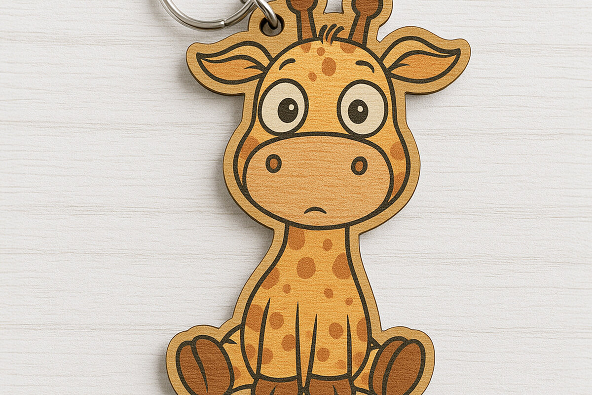 Σετ των 3 Intra απο ξύλο plywood 3mm-4mm πάχος - Χαριτωμένο μπρελόκ καμηλοπάρδαλης  Δίασταση 4x4 cm INTRAFABR-122093156