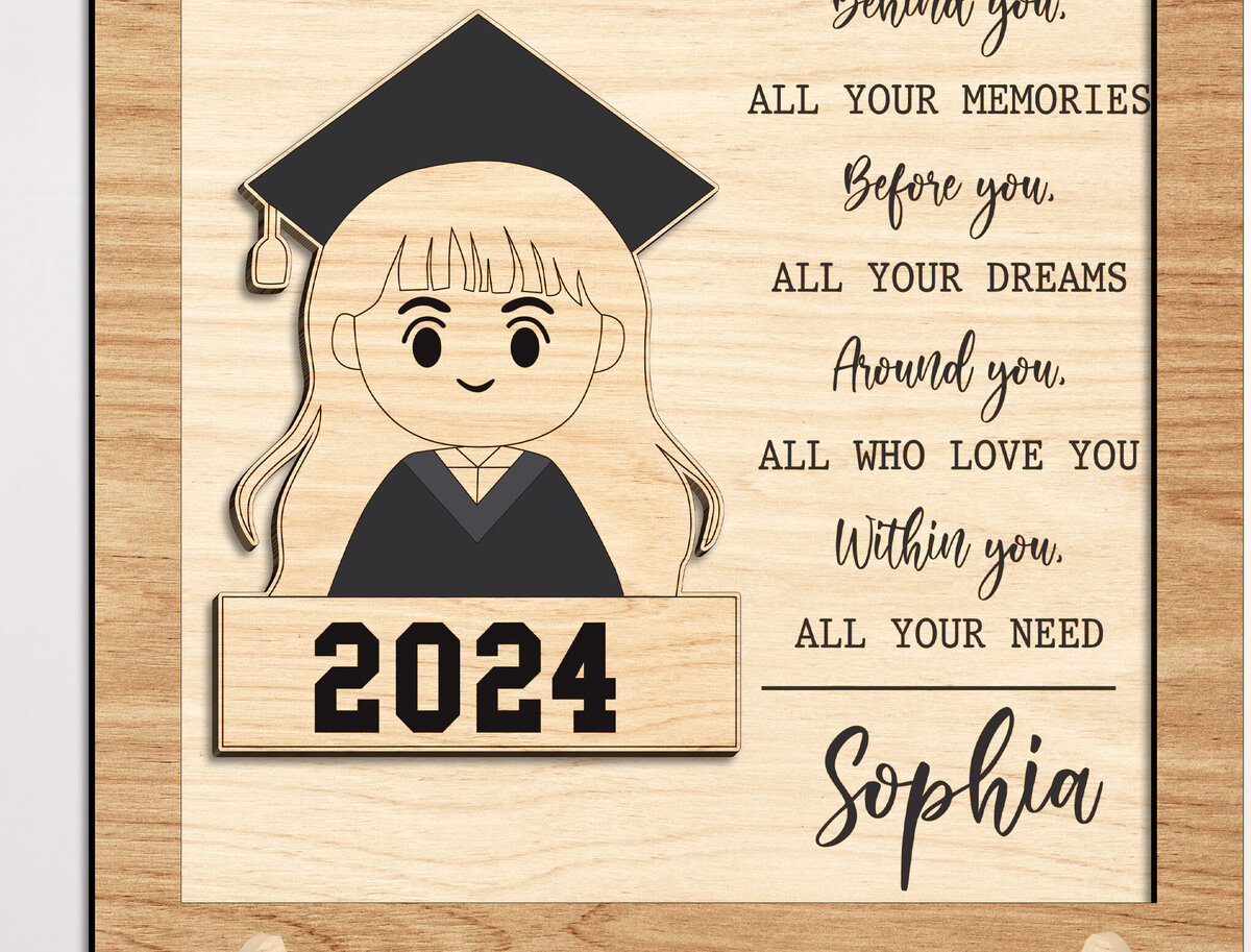 Σετ των 2 Intra απο ξύλο plywood 3mm-4mm πάχος - Χαριτωμένο κορίτσι αποφοίτησης  Δίασταση 20x20 cm INTRAFABR-99080790