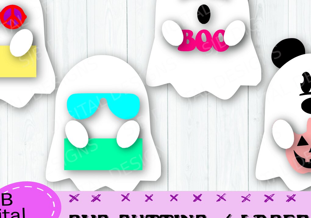 Σετ των 2 Intra απο ξύλο plywood 3mm-4mm πάχος - Χαριτωμένο Halloween Ghost,  Layered Δίασταση 15x15 cm INTRAFABR-39554411