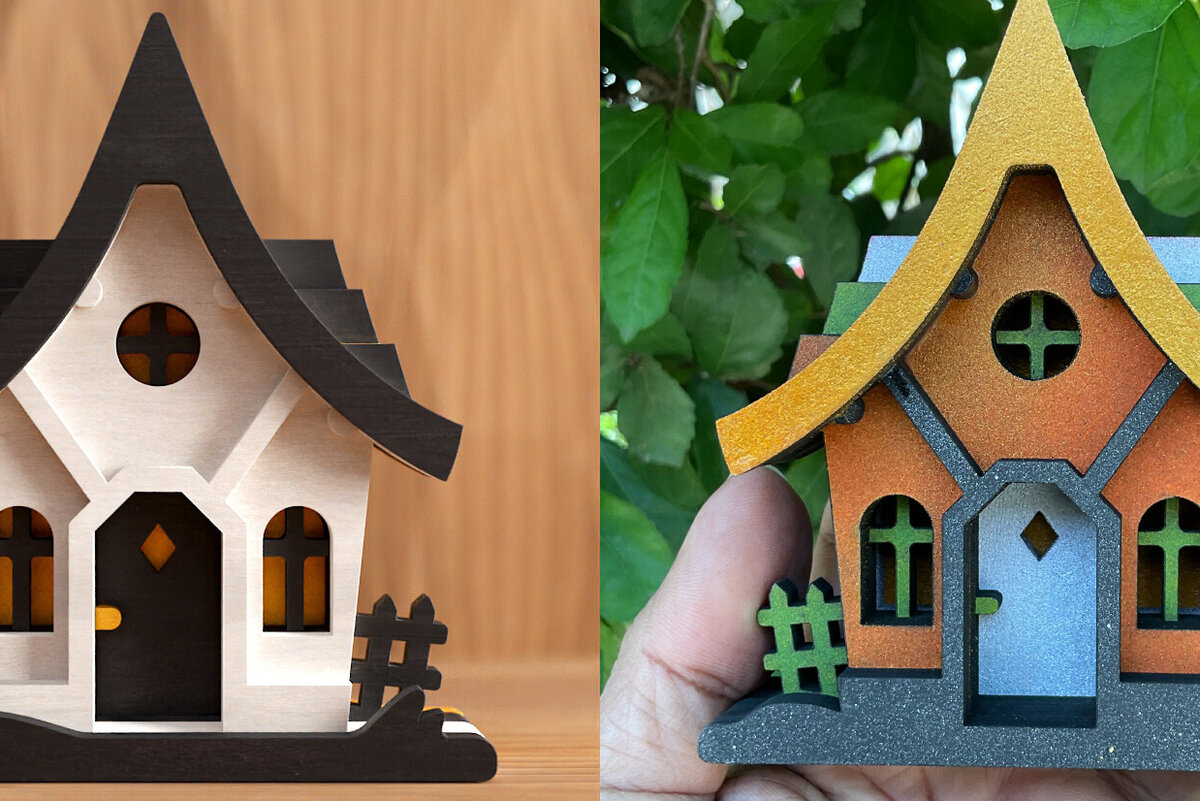 Σετ των 3 Intra απο ξύλο plywood 3mm-4mm πάχος - Χαριτωμένο Halloween House V2 | 3D Layered  Δίασταση 4x4 cm INTRAFABR-99560358