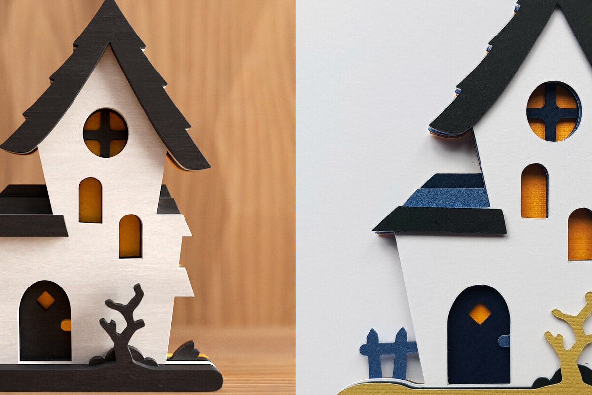 Σετ των 3 Intra απο ξύλο plywood 3mm-4mm πάχος - Χαριτωμένο Halloween House V3 | 3D Layered  Δίασταση 4x4 cm INTRAFABR-99560934