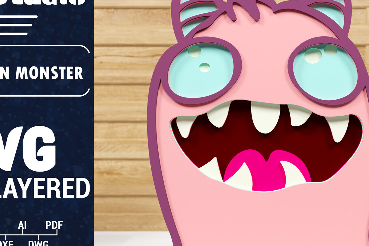 Σετ των 2 Intra απο ξύλο plywood 3mm-4mm πάχος - Χαριτωμένο Halloween Monster 3D  Papercut Δίασταση 1500x1500 cm INTRAFABR-78828659