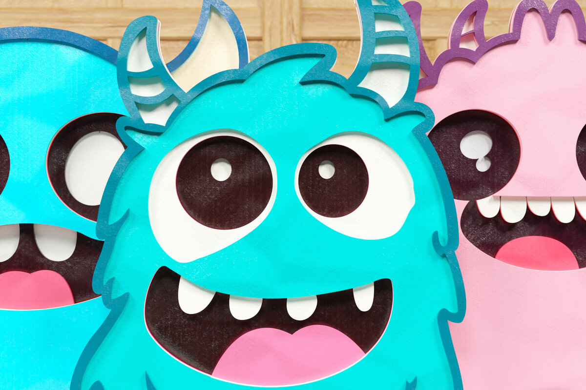 Intra απο ξύλο plywood 3mm-4mm πάχος - Χαριτωμένο Halloween Monster 3D  Papercut B Δίασταση 1500x1500 cm INTRAFABR-78828720