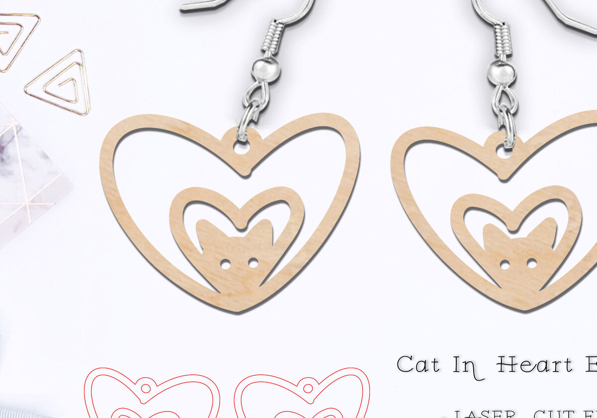 Intra απο ξύλο plywood 3mm-4mm πάχος - Cute Heart σκουλαρίκια γάτας  Cut Laser Δίασταση 900x900 cm INTRAFABR-118766269