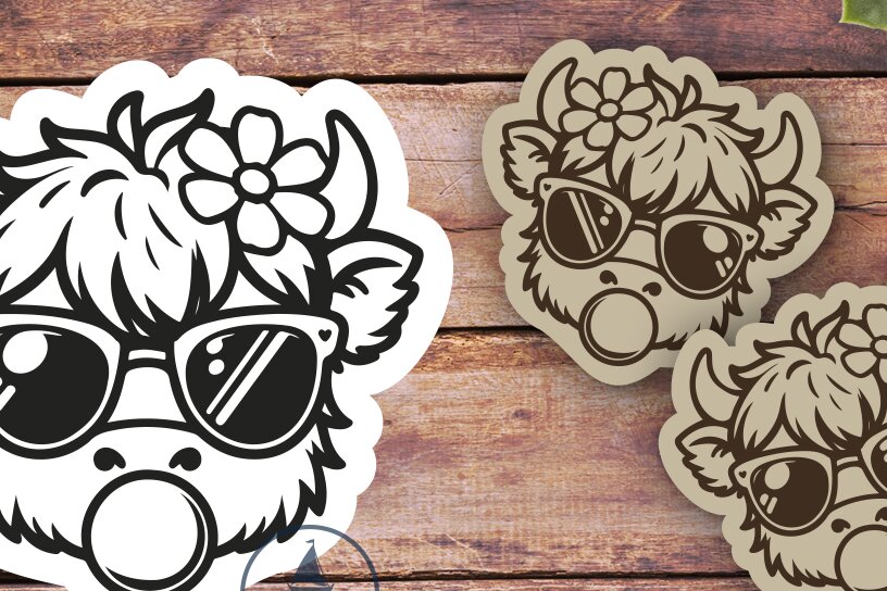 Σετ των 3 Intra απο ξύλο plywood 3mm-4mm πάχος - Χαριτωμένα σκουλαρίκια Highland Cow Summer Laser Δίασταση 3x3 cm INTRAFABR-118989135