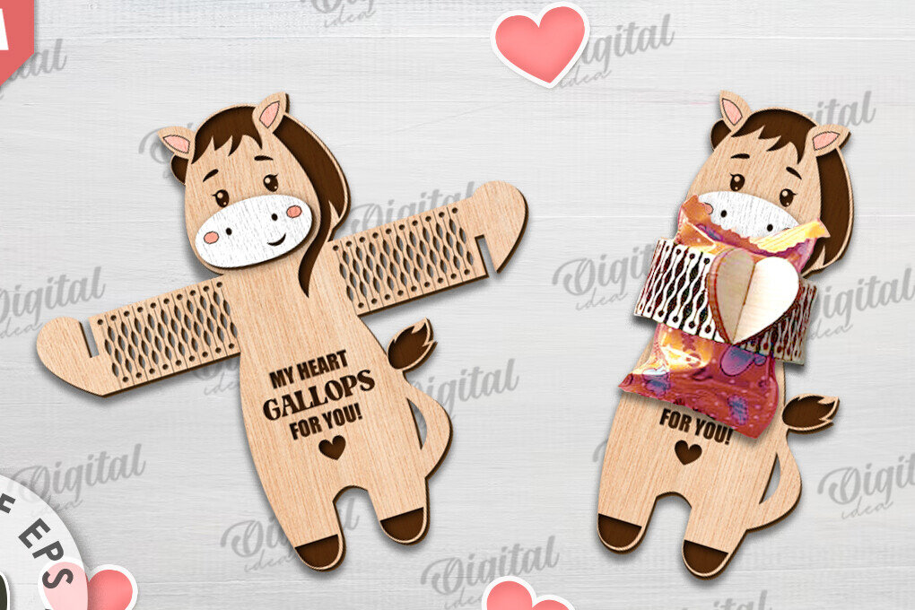 Intra απο ξύλο plywood 3mm-4mm πάχος - Cute Horse Candy Holder Cut Laser Δίασταση 30x20 cm INTRAFABR-115695380