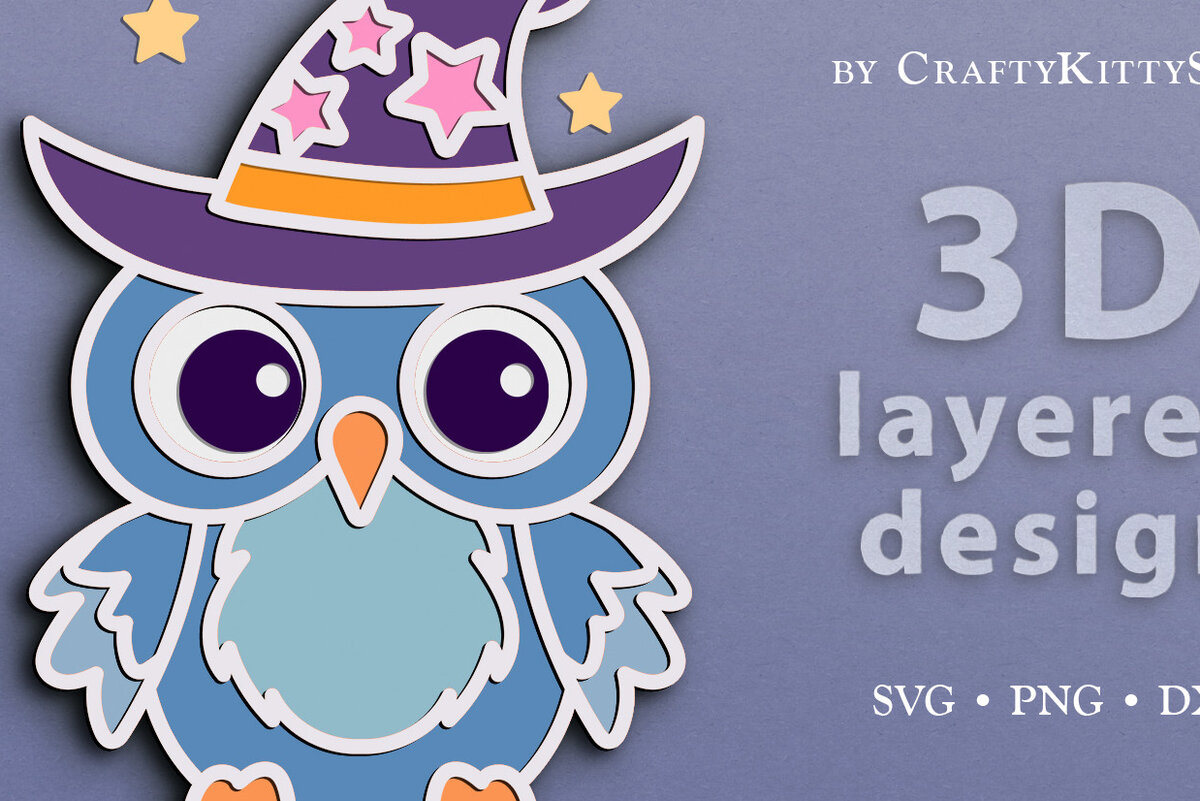 Intra απο ξύλο plywood 3mm-4mm πάχος - Cute Kawaii Owl 3D Layered  Cut file Δίασταση 30x20 cm INTRAFABR-68309996
