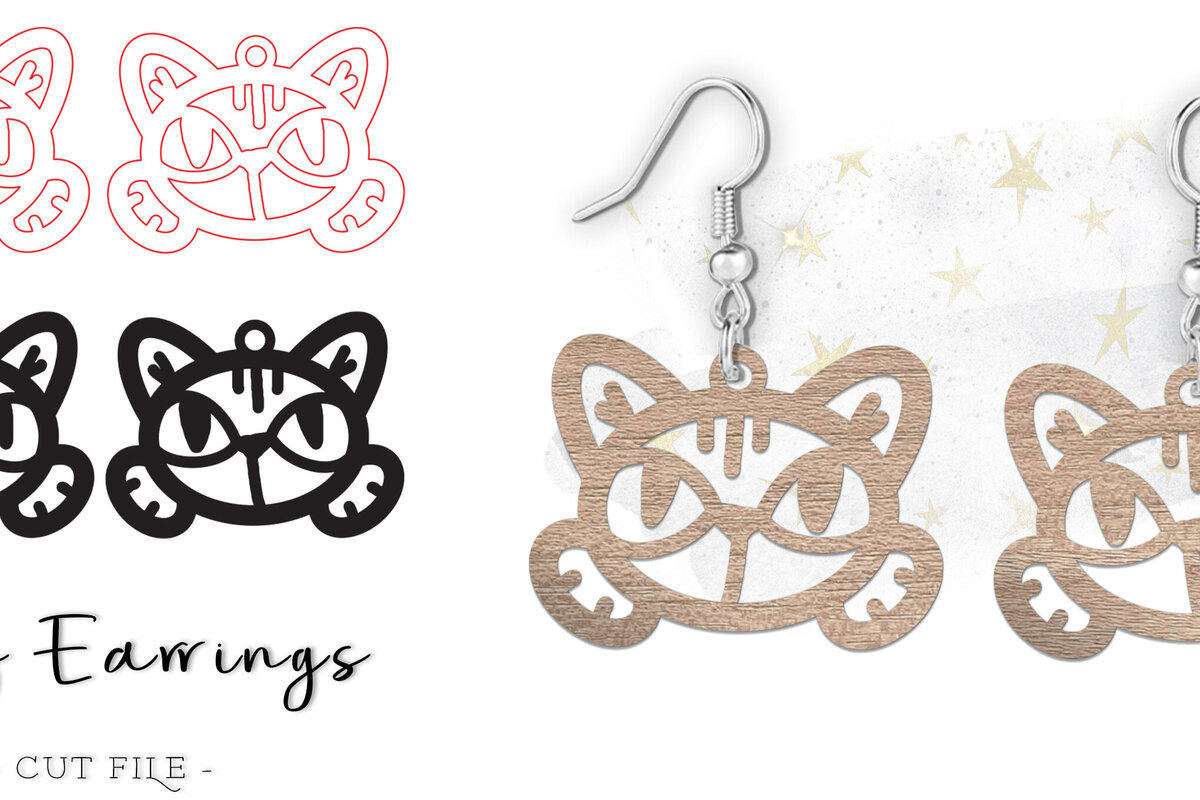 Intra απο ξύλο plywood 3mm-4mm πάχος - Σκουλαρίκια με λέιζερ Cute Kitty Cat Δίασταση 900x900 cm INTRAFABR-118033599