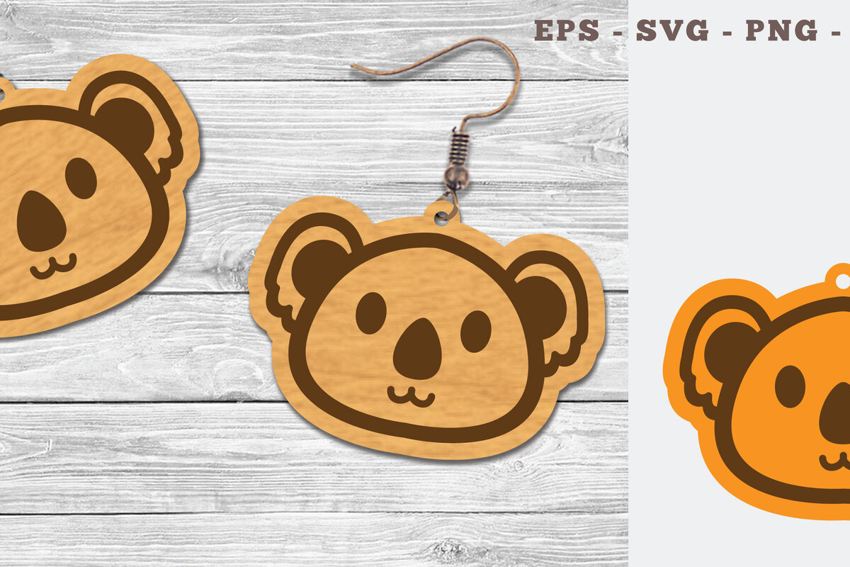 Σετ των 3 Intra απο ξύλο plywood 3mm-4mm πάχος - Χαριτωμένα σκουλαρίκια με λέιζερ Koala Design  Δίασταση 3x3 cm INTRAFABR-107490080