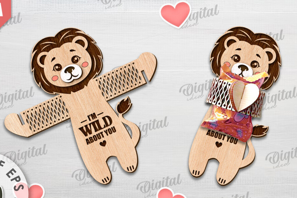 Intra απο ξύλο plywood 3mm-4mm πάχος - Cute Lion Candy Holder Cut Laser Δίασταση 30x20 cm INTRAFABR-115694578