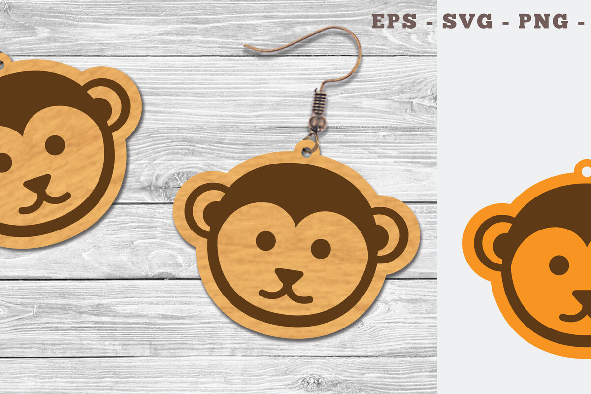 Σετ των 3 Intra απο ξύλο plywood 3mm-4mm πάχος - Σχέδιο χαριτωμένο μαϊμού σκουλαρίκια κομμένα με λέιζερ Δίασταση 3x3 cm INTRAFABR-107490145