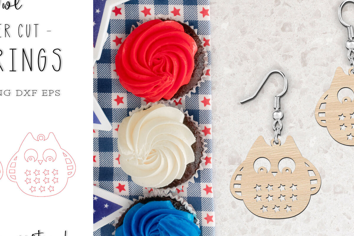 Intra απο ξύλο plywood 3mm-4mm πάχος - Χαριτωμένα σκουλαρίκια κουκουβάγιας | Πατριωτική  Δίασταση 900x900 cm INTRAFABR-119899435