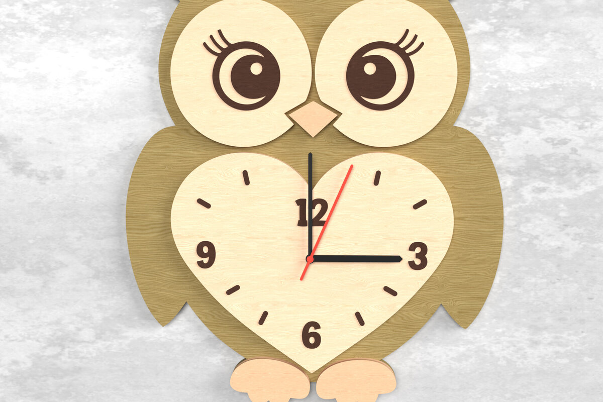 Σετ των 2 Intra απο ξύλο plywood 3mm-4mm πάχος - Cute Owl Wall Clock - Laser Cut Δίασταση 30x20 cm INTRAFABR-118392867