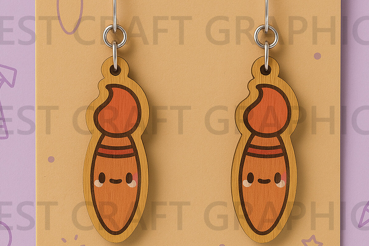 Σετ των 3 Intra απο ξύλο plywood 3mm-4mm πάχος - Χαριτωμένα σκουλαρίκια με πινέλο  Δίασταση 3x3 cm INTRAFABR-125208558