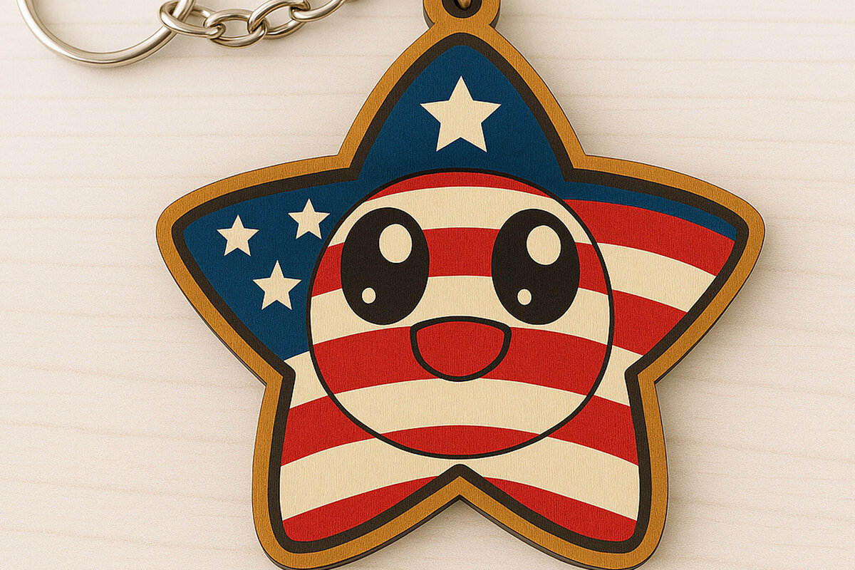 Σετ των 3 Intra απο ξύλο plywood 3mm-4mm πάχος - Χαριτωμένο Patriotic Star Keychain  Δίασταση 4x4 cm INTRAFABR-122736881