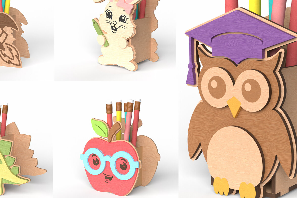 Intra απο ξύλο plywood 3mm-4mm πάχος - Πακέτο  με χαριτωμένη θήκη για μολύβι Δίασταση 30x20 cm INTRAFABR-118999419