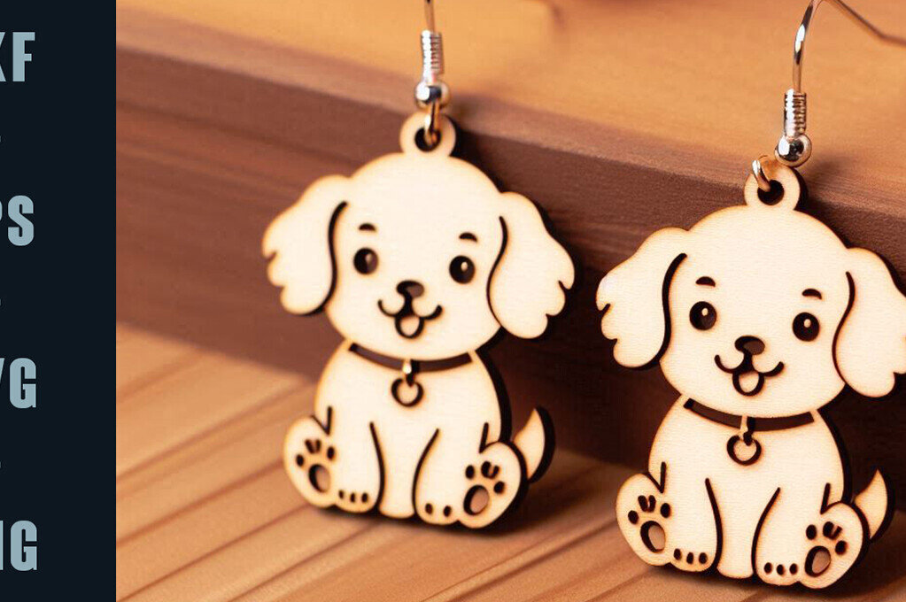 Σετ των 3 Intra απο ξύλο plywood 3mm-4mm πάχος - Cute Puppy Earrings LaserCut | DXF |  Δίασταση 3x3 cm INTRAFABR-103289516