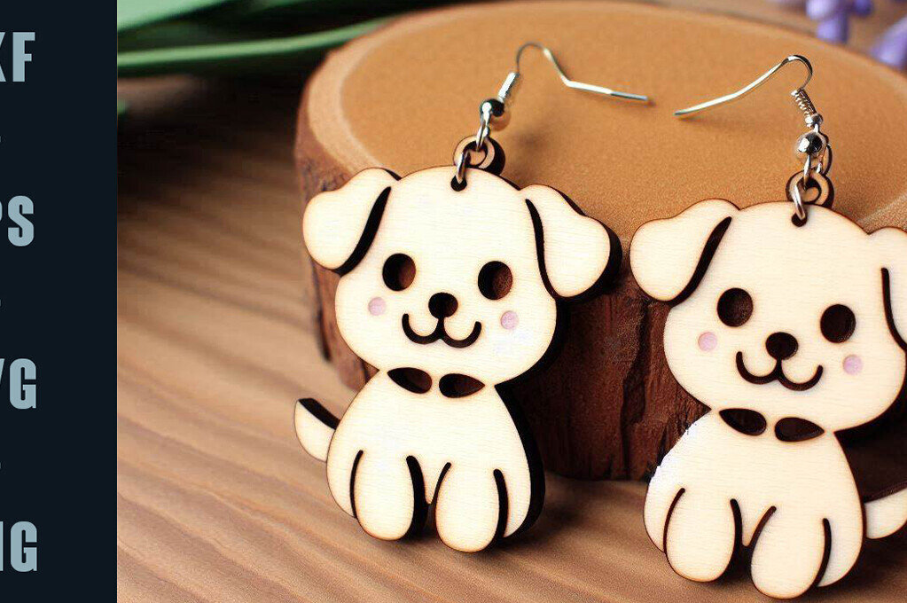 Σετ των 3 Intra απο ξύλο plywood 3mm-4mm πάχος - Cute Puppy Earrings LaserCut | DXF |  Δίασταση 3x3 cm INTRAFABR-103119261