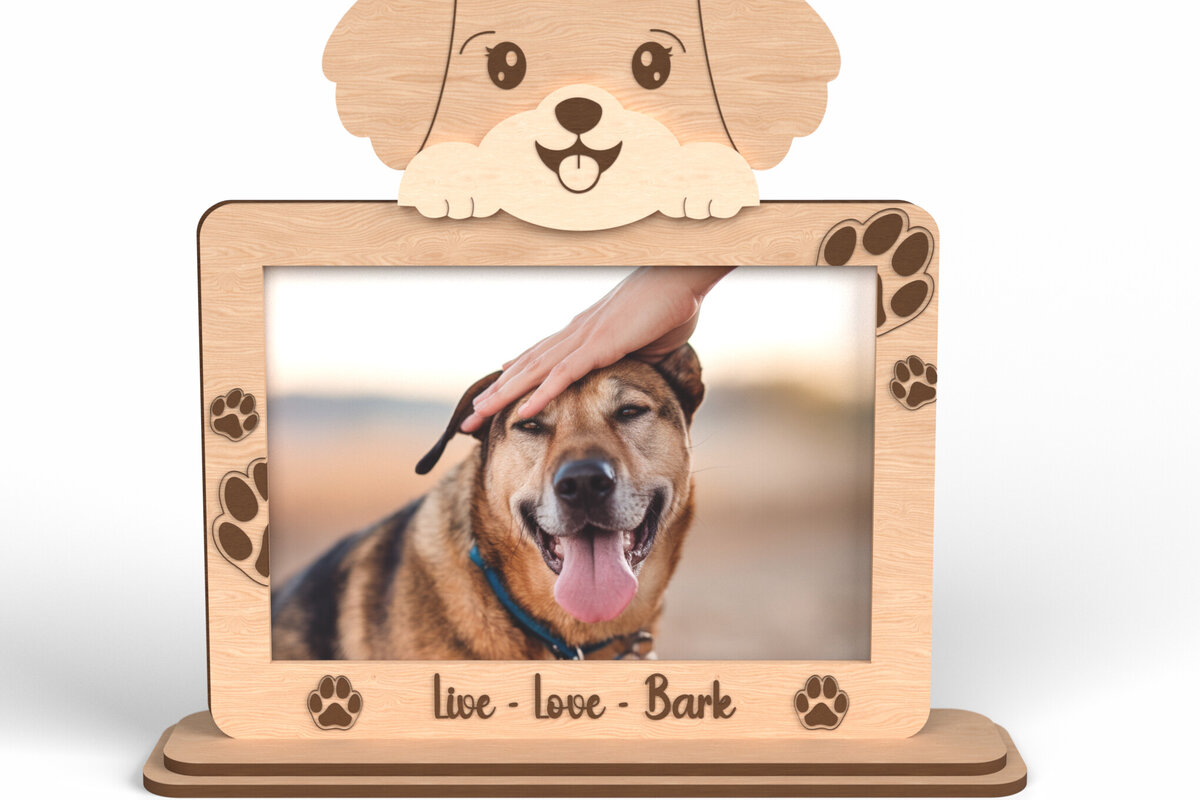 Σετ των 2 Intra απο ξύλο plywood 3mm-4mm πάχος - Κορνίζα φωτογραφιών Cute Puppy Head - Laser Cut Δίασταση 20x25 cm INTRAFABR-117292987