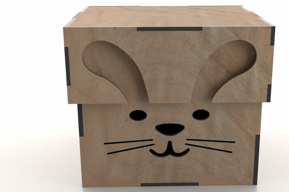 Σετ των 2 Intra απο ξύλο plywood 3mm-4mm πάχος - Cute Rabbit Box με Καπάκι Laser Cut File Δίασταση 121x121 cm INTRAFABR-114010851