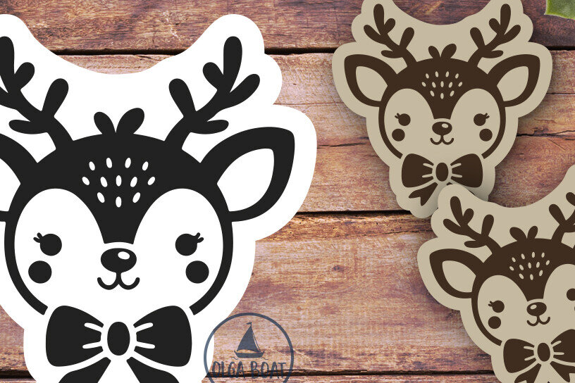 Σετ των 3 Intra απο ξύλο plywood 3mm-4mm πάχος - Χαριτωμένα σκουλαρίκια από τάρανδο | Χριστουγεννιάτικο λέιζερ Δίασταση 3x3 cm INTRAFABR-119724568