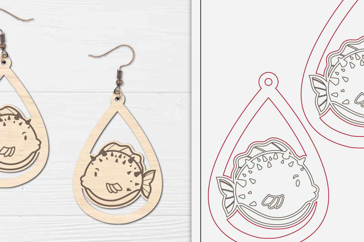 Σετ των 3 Intra απο ξύλο plywood 3mm-4mm πάχος - Χαριτωμένα θαλάσσια σκουλαρίκια με λέιζερ  Δίασταση 3x3 cm INTRAFABR-98856309