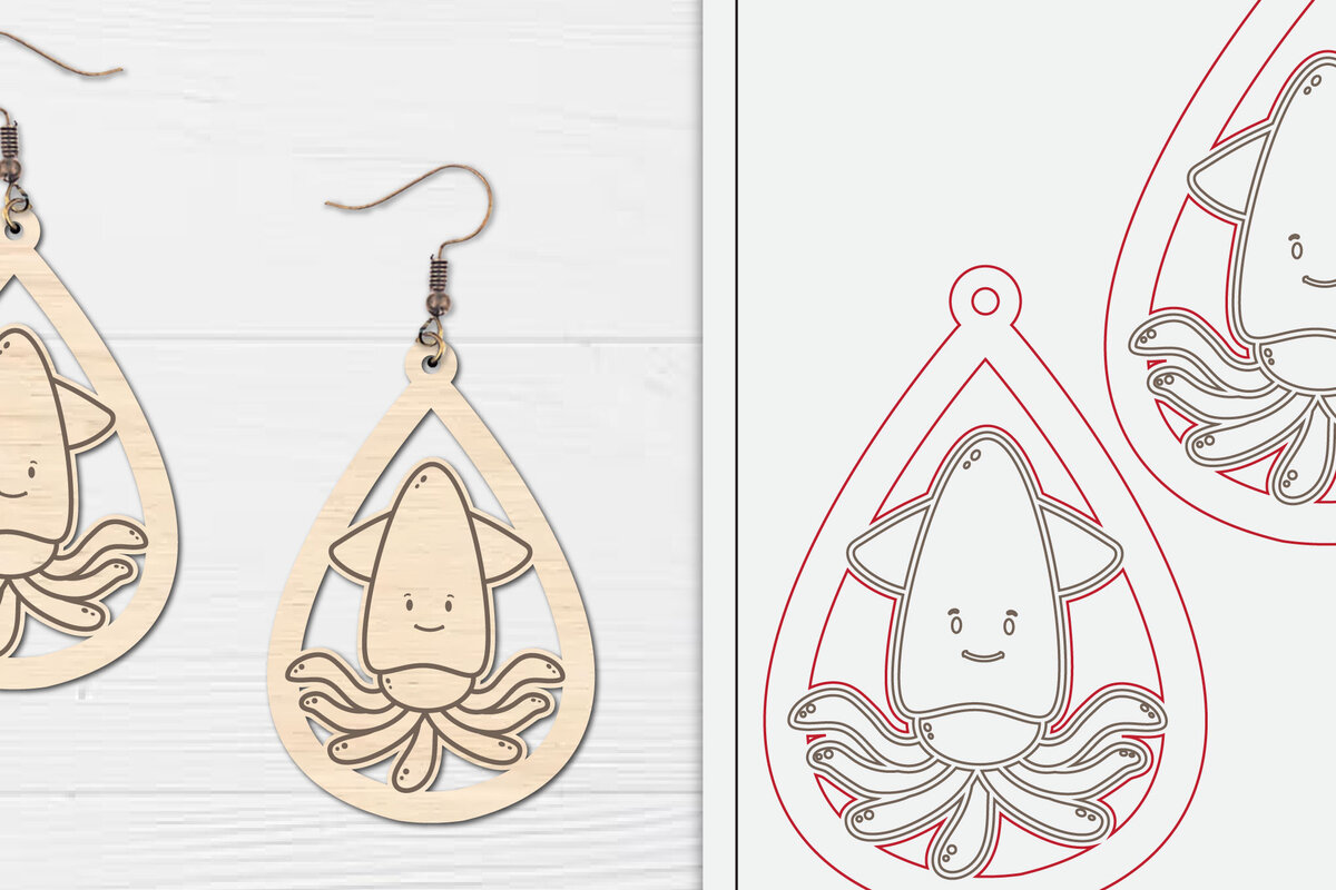 Σετ των 3 Intra απο ξύλο plywood 3mm-4mm πάχος - Χαριτωμένα θαλάσσια σκουλαρίκια με λέιζερ  Δίασταση 3x3 cm INTRAFABR-98856475